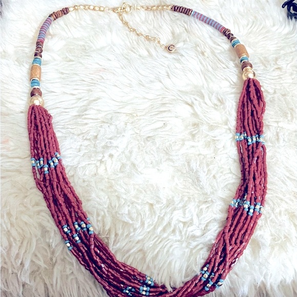 Signed C1946 Vintage Red Native American Style Seed Bead Necklace - Picture 7 of 7